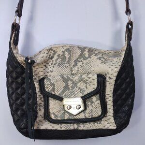 Aimee Kestenberg Leather Shoulder Handbag Black Gray Snake Print Quilted Purse
